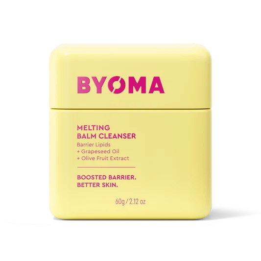 Pot jaune de baume démaquillant fondant BYOMA.