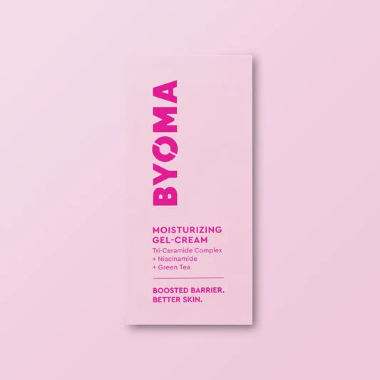 Emballage du GEL-CREAM hydratant BYOMA sur fond rose